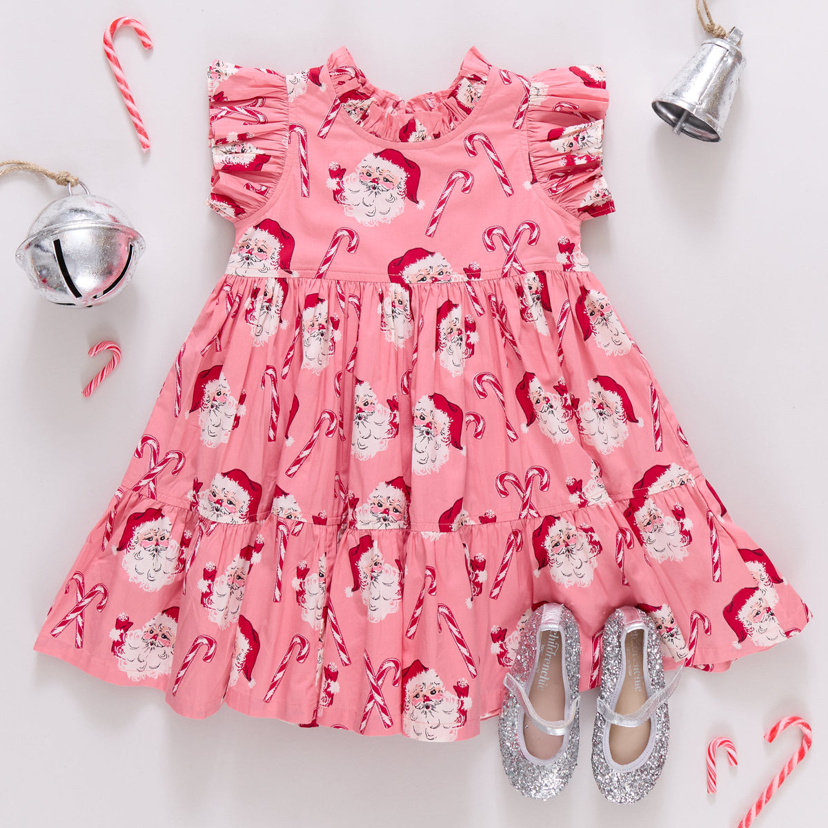 Pink Chicken - Jennifer Dress - Pink Candy Cane Santa Multicolor / 2 Pink Chicken - Jennifer Dress - Pink Candy Cane Santa Multicolor / 2