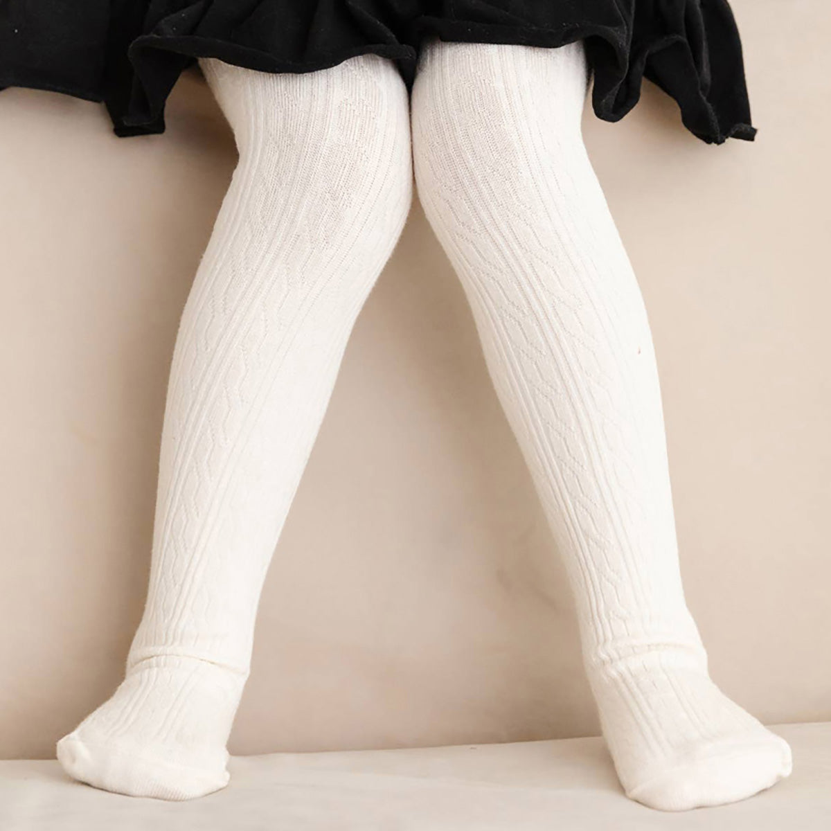 Little Stocking Co Cable Knit Tights - White