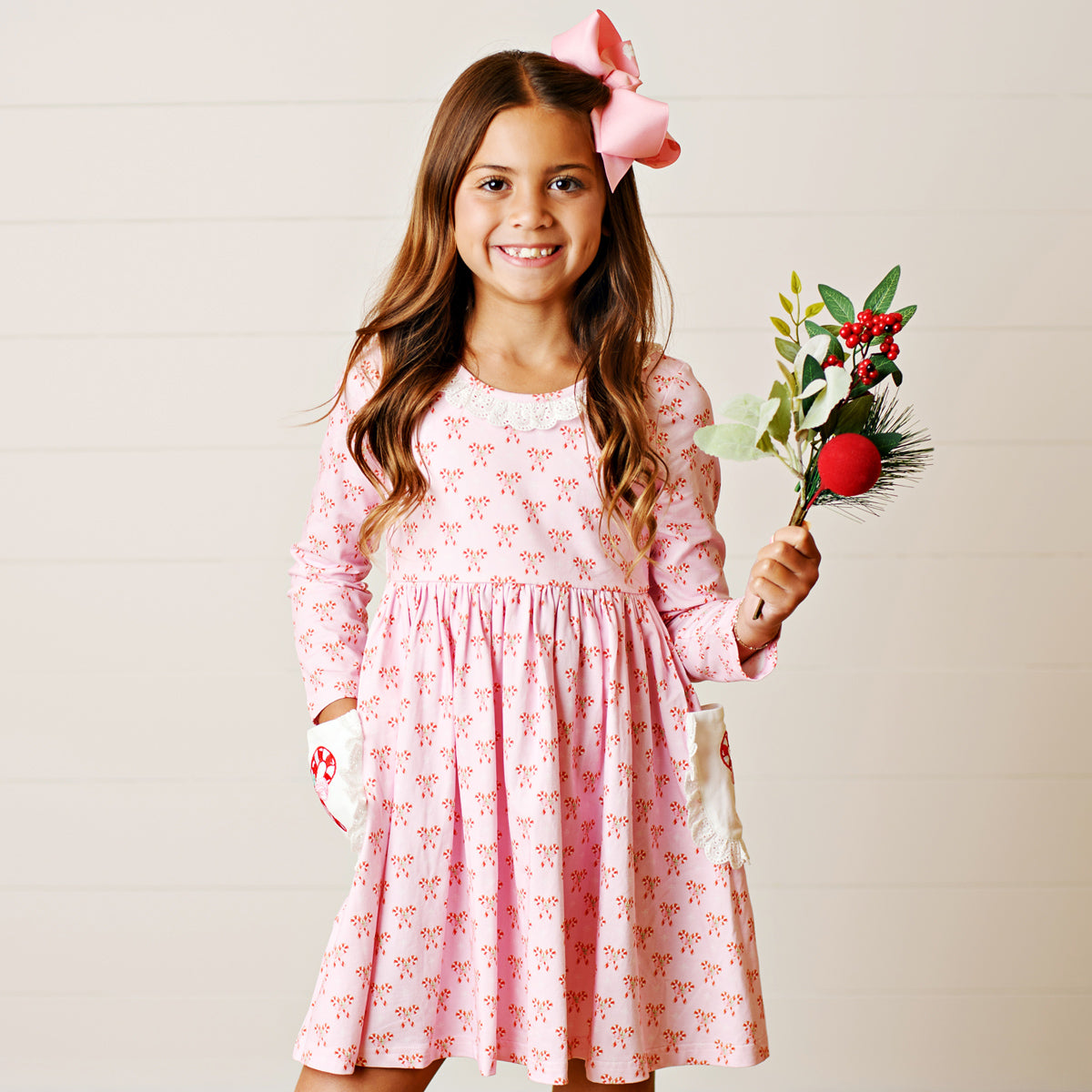 Swoon Baby by Serendipity - Holiday Candy Cane Embroidery Pocket Dress Pink / 4T Swoon Baby by Serendipity - Holiday Candy Cane Embroidery Pocket Dress Pink / 4T
