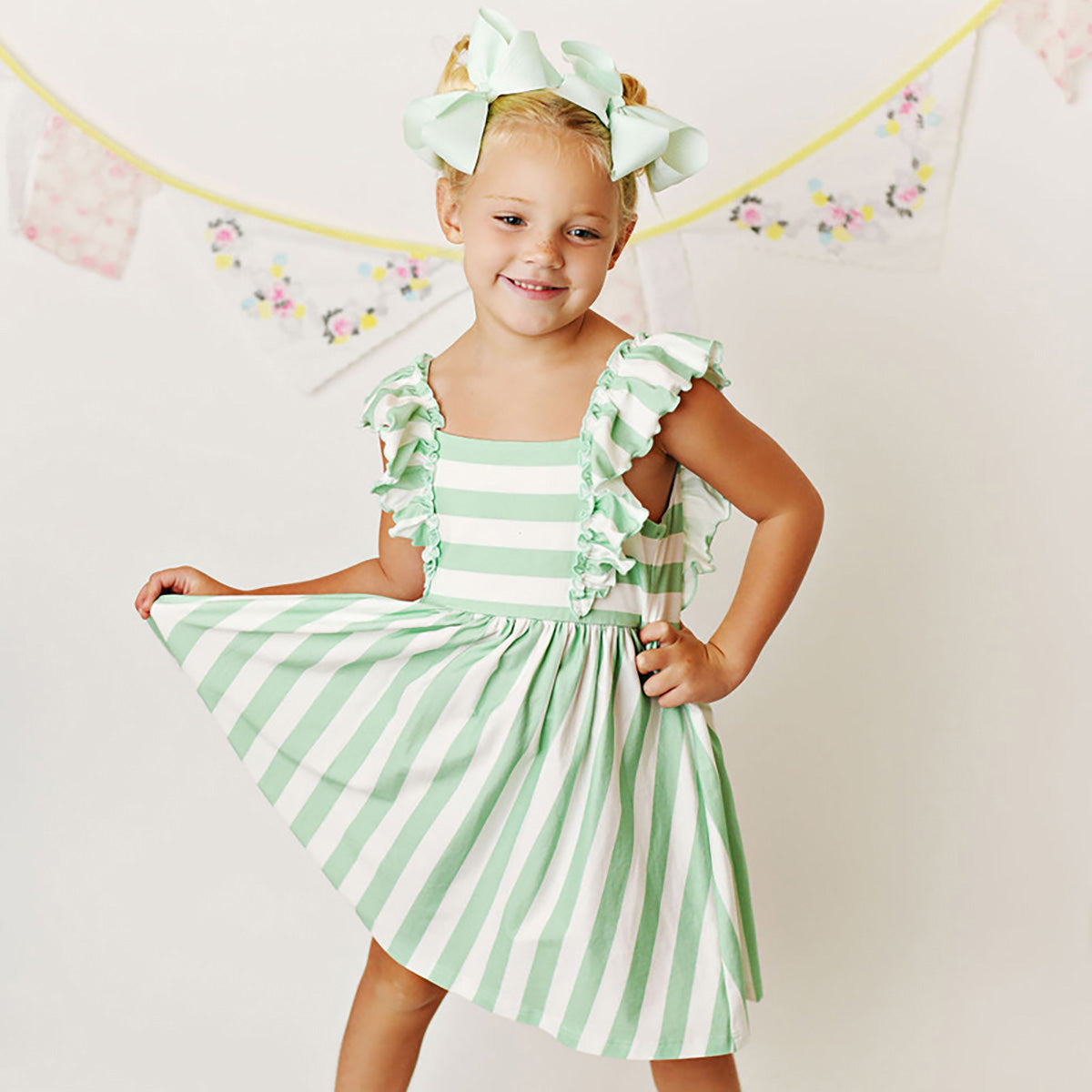 Serendipity Clothing - Stripe Bella Dress - Pistachio Green - Green / 5 Serendipity Clothing - Stripe Bella Dress - Pistachio Green - Green / 5